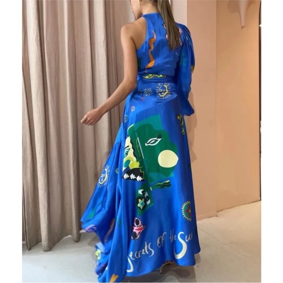 Alemais 100% silk Soleil One Shoulder Midi Dress In Cobalt NWT - Picture 4 of 8